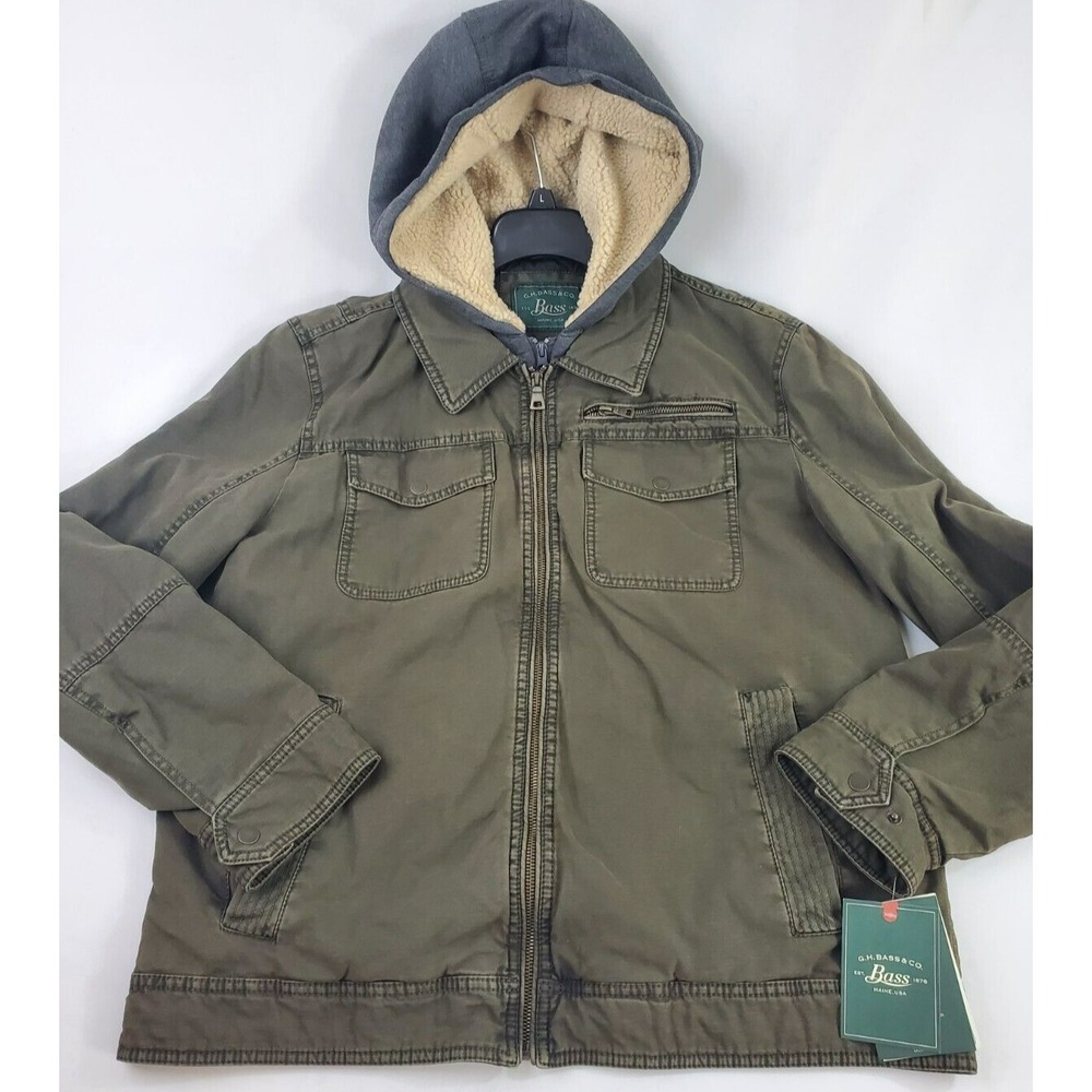G.H. Bass & Co Women Olive Green Pilot Jacket Hoodie Removable Bib GW5MC504 L